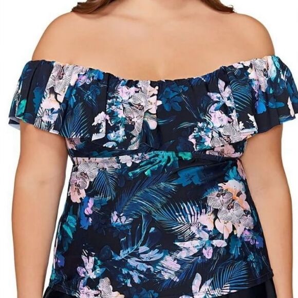 🛍️Island Escape Plus Size Floral🌹Print Bali Bloom Tankini Top Swimsuit ,24W💥 - Picture 5 of 12